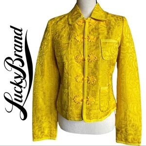 LUCKY BRAND ASIAN FLORAL EMBROIDERY JACKET IN YELLOW SZ S